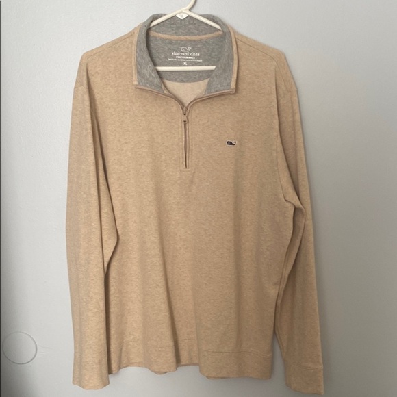 Vineyard Vines Men's Tan Quarter-Zip Sweater Lightweight - Picture 1 of 8